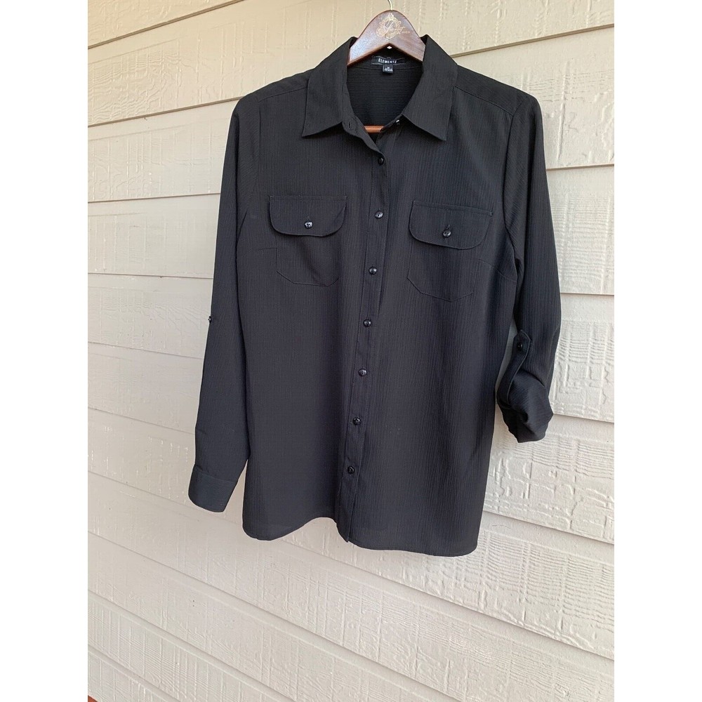 Elementz convertible long to 3/4 Sleeve button up shirt Black Women M
